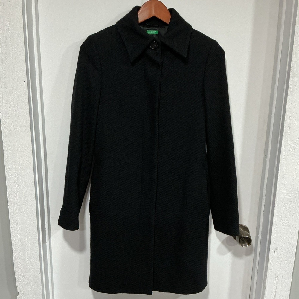 United Colors Of Benetton Midi Coat, Black, Size 38 / XS, Minimalist, Wool Blend